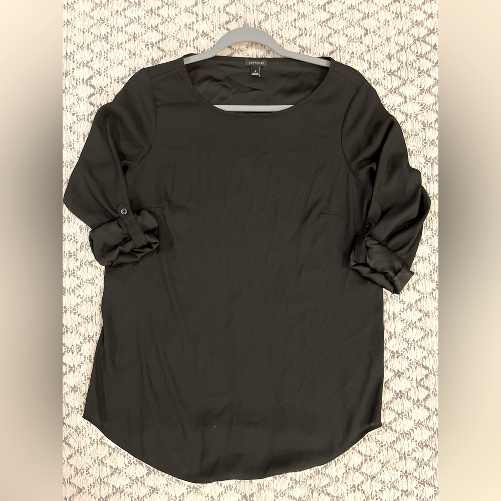 Ann Taylor long sleeve blouse black roll sleeve size small